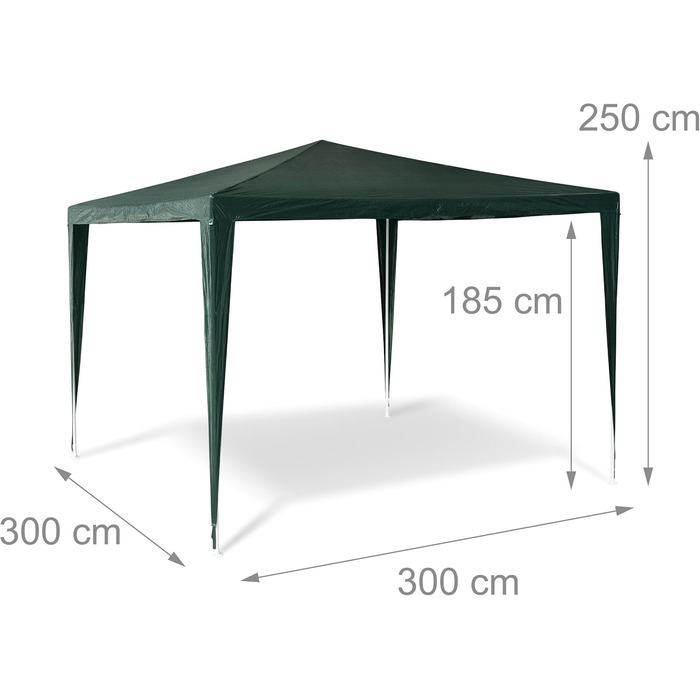 Relaxdays HBT Pavilion Tent: 2.5 x 3 x 3 m Garden Pavilion with a square footprint and a 100% PE roof. Party tent for festivals or celebrations. Pavilion with steel frame. Pavilion, white (Green)