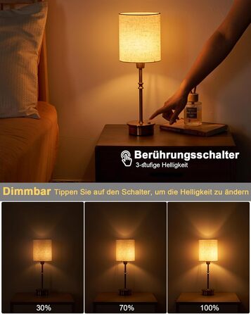 Нічна лампа OCEST на акумуляторі, сенсорне керування, регулювання яскравості, декоративне освітлення для дому, кухні, тераси, обіднього столу. Тканинний абажур кольору античне латунь, висота 41,5 см