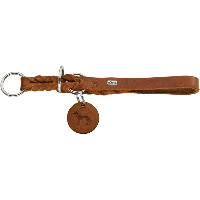 HUNTER Нашийник для дрессури SOLID EDUCATION, колір: коньяк, міцне шкіряне плетиво, з кільцем-обмежувачем, Made in Germany, розмір: M-L