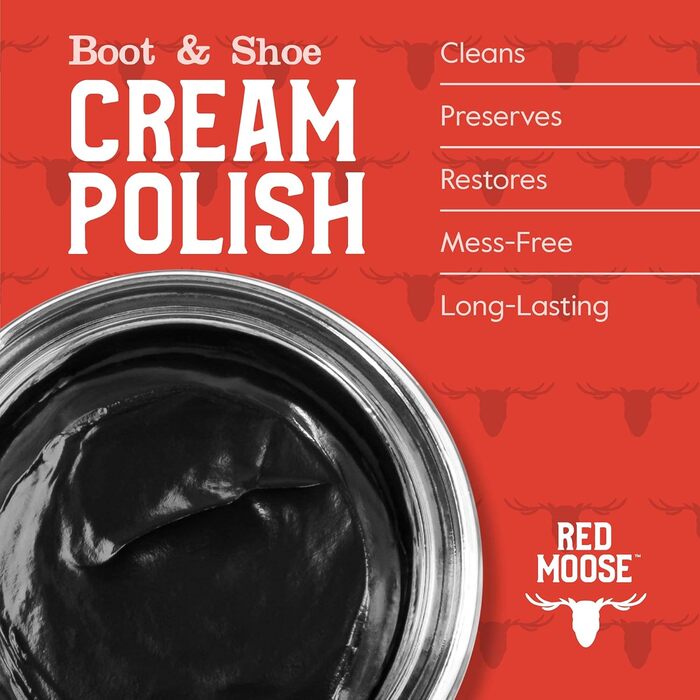 RED MOOSE 7PC Full Leather Shoe Cream Set - 2x Brush, Polishing Cloth, Travel Bag, Shoelaces, Black (black), One Size