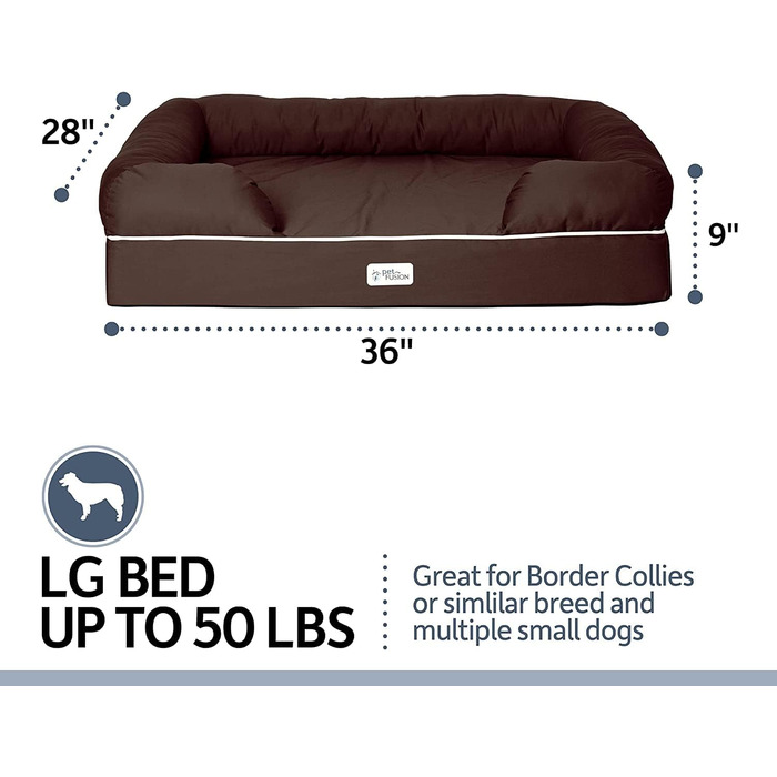 Ліжко для собак та котів PetFusion Ultimate Solid Memory Foam 2.5' - ортопедичне, коричневе, 91 x 71 x 23 см