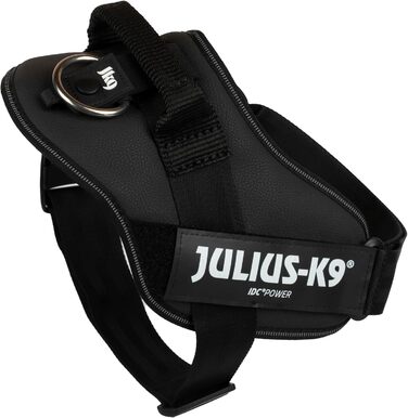 Шлейка для собак IDC Powergeschirr S - відбиваюча, з лого, регульована, дихаюча, для малих, середніх та великих собак (Чорний - Штучна шкіра, S/Mini)