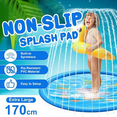 Водяна іграшка для дітей, килимок-спринклер 170см для активного відпочинку на вулиці, у саду, для собак та дітей від 2 років. Літній спринклер-килимок для ігор.