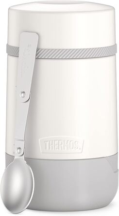 Thermos GUARDIAN FOOD JAR 0.50 l, snow white, Food container 500 ml white, stainless steel, with spoon, Bonus Bowl for muesli, toppings, absolutely leak-proof, leak-proof 500 ml with spoon Snow White Mat