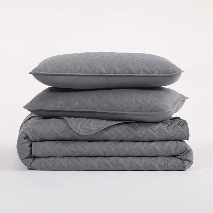 Комплект літньої постільної білизни Serta з ковдрою та наволочками, поліестер, сірий, лаймовий, King Size