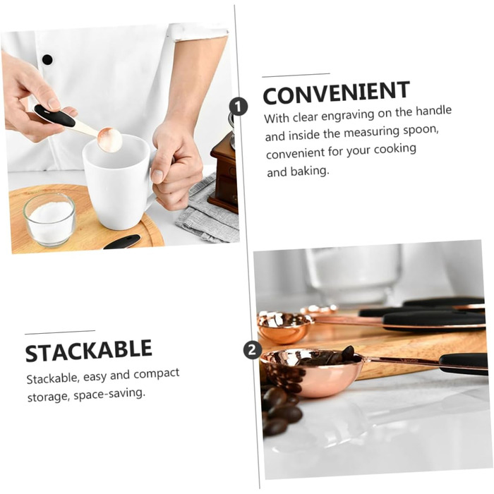 Cieeo 3-Piece Measuring Spoon Set in Rose Gold - Kitchen Helper Set, Kitchen Utensil Set, Baking Accessories Set, Wooden Spoon Set, Measuring Cup, Cocktail Spoon, Kitchen Accessories, Stainless Steel, Rose Gold