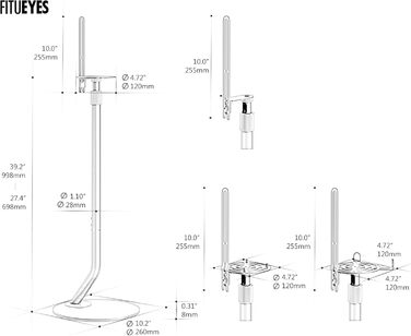 Підставка для колонок FITUEYES Design, регульована висота, металева, чорна (2 шт.)
