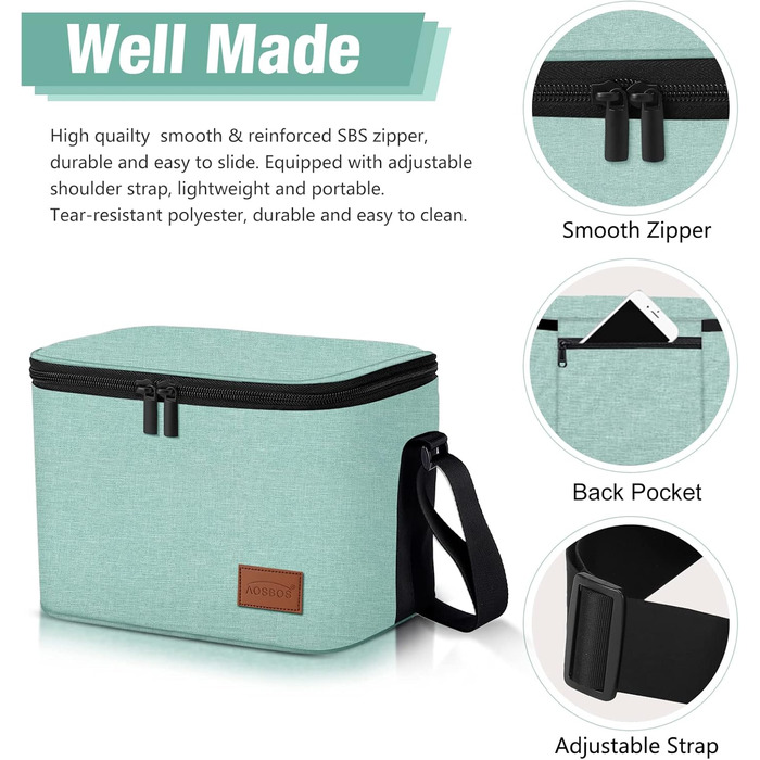 Зручна термосумка-ланчбокс для їжі: компактна, легка, водонепроникна, зелена