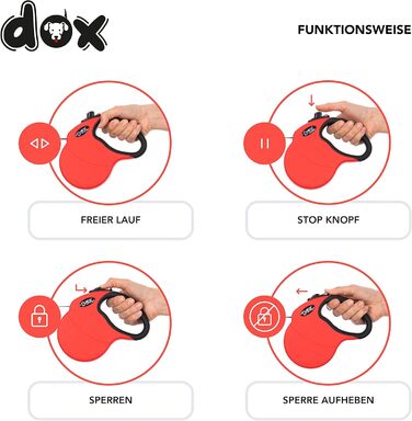 Рулетка для собак DDOXX - міцна, світловідбиваюча, до 10 кг, 4 м (червона)
