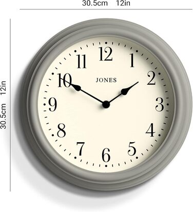 JONES CLOCKS® Venetian Wall Clock | Classic Round | 30cm | Green | Roman Numerals | Traditional Design ideal for kitchen, living room or bedroom (Grey)