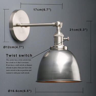 Phansthy 2-Piece Wall Light with Metal Shade Wall Lamp Industrial Design, Interior Vintage Loft Wall Lamp E27 max. 40W for Living Room Bedroom Office Kitchen Hallway (White) (Clear Lacquer)