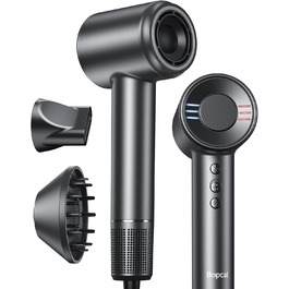 Іонізатор волосся Bopcal, 160000 об/хв, 500 млн іонів, з насадкою-дифузором, професійний фен для дому, салону, подорожей, 12 режимів, чорний