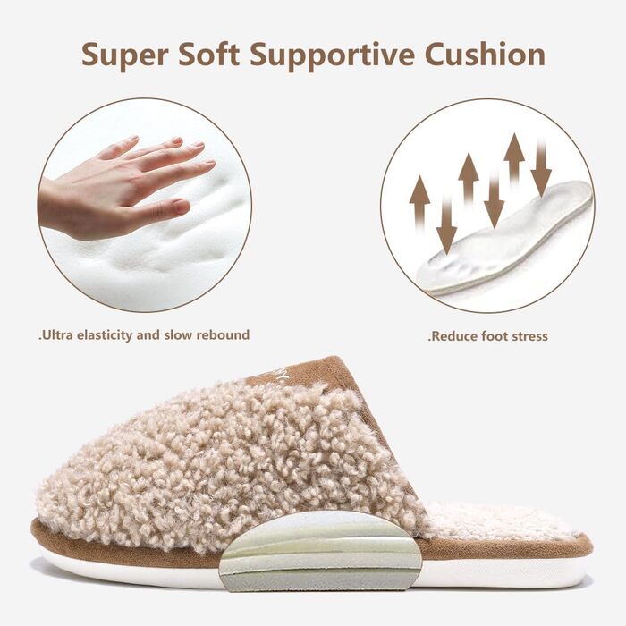 Зимові домашні тапочки для жінок та чоловіків з плюшу, теплих, м'яких, зручних, з пам'яттю, антиковзаючі, розмір 45.5/46.5 EU, коричневі