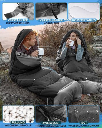 Спальний мішок 3-4 сезони, водонепроникний, ультралегкий, 220*75см (чорний) - для кемпінгу, подорожей, походів