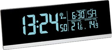 TFA Dostmann Multi-Color Digital Radio Alarm Clock with Color Changing Feature (70 Shades), 60.2548, Smartphone Charging Function (USB), Outdoor Temperature, Snooze Function, Plastic, Black