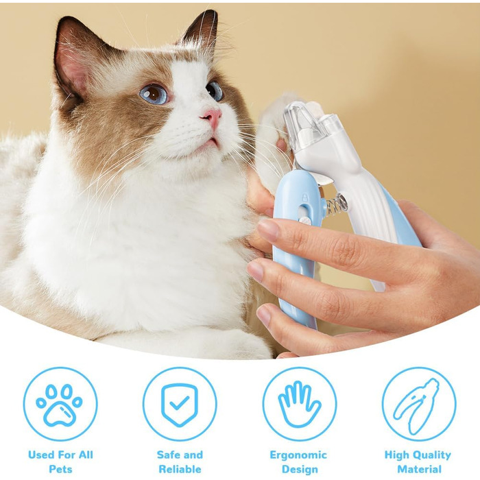 Триммер для когтів тварин Flintronic: безпечний, з LED-підсвіткою, для котів та собак, з пилозахистом (блакитний)