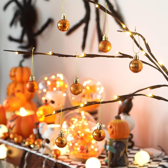 41 штука прикрас для ялинки Sea Team з міцного пластику з ниткою, середнього розміру (60 мм), оранжеві та 30 мм для декору ялинки, вечірки, весілля