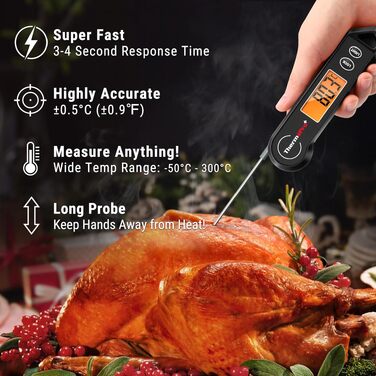 Цифровий термометр для м'яса ThermoPro: гриль, запікання, приготування їжі, чорний