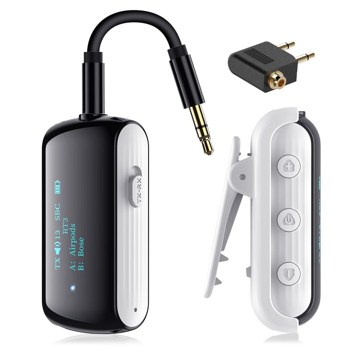 Bluetooth 5.2 адаптер для літака, передавач для 2 навушників AirPods та бездротових гарнітур (Білий)