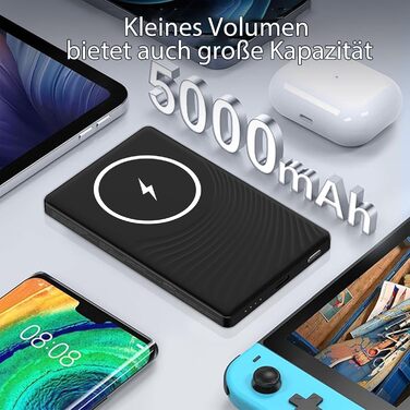 Power Bank Dbasne Магнітний 5000mAh з PD 20W та QC 3.0 для iPhone 16/15/14/13, USB-C, чорний