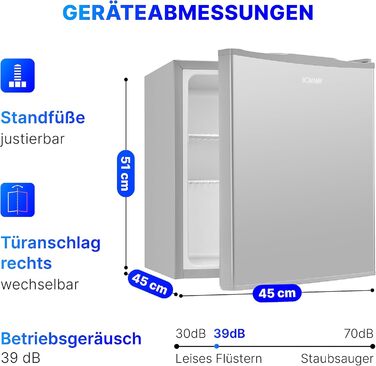 Холодильник Bomann KB 7346 Inox Mini 42 л: для офісу, кемпінгу, геймінгу | Тихий (39 дБ), з можливістю зміни дверцят | 51x45x45 см