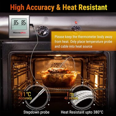 Термометр для м'яса ThermoPro TP16: цифровий, з таймером, для приготування на грилі, мангалі, духовій шафі