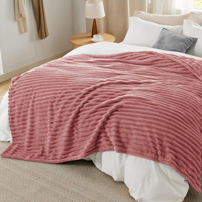 BEDSURE Плед великого розміру 220x240 см, теплий, м'який, рожевий. Плед для дивана, плед для кімнати, ковдра для відпочинку.