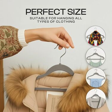Плечики для одягу Utopia Home з оксамиту - антиковзкі, міцні, для курток та светрів (сірий, 20 шт.)
