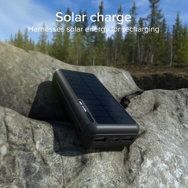 Powerbank SBS Solar 20000mAh з сонячною панеллю, швидкою зарядкою, LED-індикатором, USB-C, USB-A, чорний