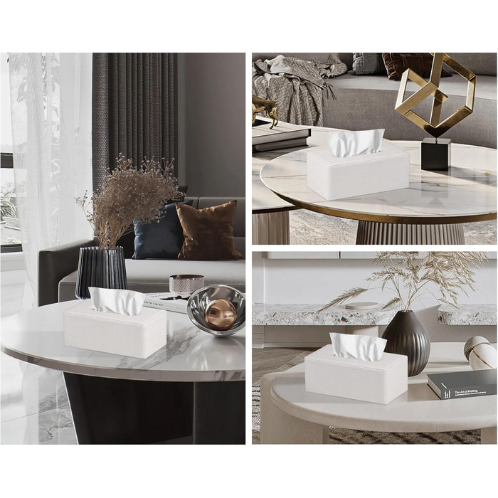 GOLRANLYE Tissue Box Rectangular PU Leather Cosmetic Tissue Dispenser Box Holder for Dresser Bathroom Decor (Dark Gray) (Linen Beige)