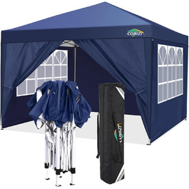 COBIZI Pop-up Pavilion 3x3, Folding Pavilion 3x3 Waterproof, Stable, Winterproof |8x Pegs|4x Wind Rope|UV Protection 50+|High-Density Tarpaulin| Pavilion Folding 3x3m Party Tent Folding Pavilion 3x3 Garden Pavilion (Navy Blue, 3x3m with 4 Side Walls)