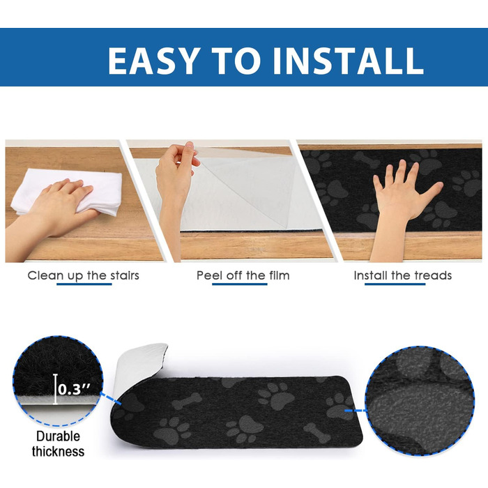 GOYLSER Non-Slip Wooden Stair Treads - Felt Self-Adhesive Stair Mats - 15 Piece Set (76x20cm)