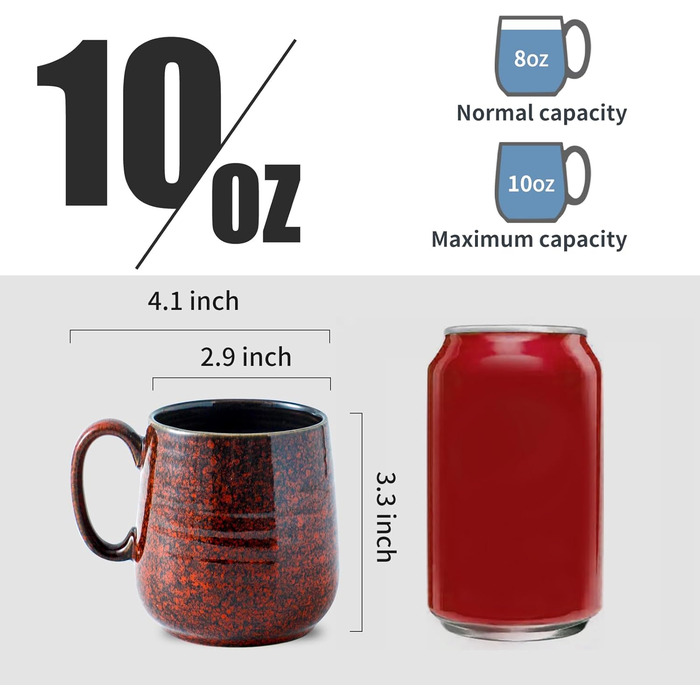 Набір чашок для кави Hasense, темно-сірий, 4 шт, 340 мл, з великою ручкою, для кави, чаю, молока та гарячого шоколаду, легко миються, підходять для миття в посудомийній машині та мікрохвильовій печі