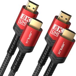 Кабель HDMI JSAUX 8K 3 метри (2 шт.) | 48Gbps, 8K@60Hz, 4K@120Hz, HDR10+, eARC, HDCP 2.2/2.3, Dolby Vision, сумісний з PS5, PS4, UHD TV, монітором - Червоний