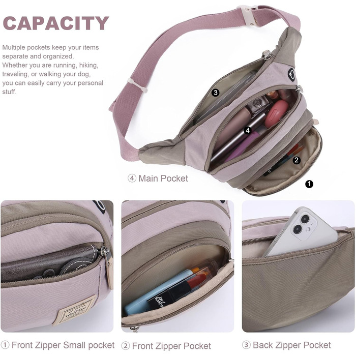 Wind Took Stylish Large Waist Bag/Fanny Pack/Chest Bag/Phone Pouch with Headphone Port for Travel, Hiking, Outdoor, Running - Women, 35x7.5x15cm (Deep Purple)
