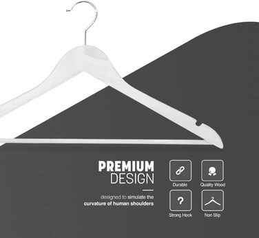 Плечики для одягу KEPLIN Starker з натурального дерева (30 шт.) з обертовим гачком 360° та перекладиною для штанів, з вирізами для плечей - Місцеекономний органайзер для гардеробу, підходить для пальто, жакети, костюми (білий, 20 шт.)