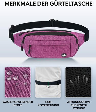 WATERFLY Поясна сумка на пояс для чоловіків та жінок: спортивна сумка на пояс, сумка-слінг для подорожей, туризму, прогулянок з собакою, активного відпочинку (фіолетовий)