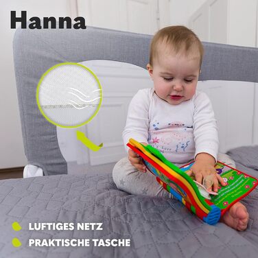 Захисний бортик для ліжка Lionelo Hanna 150x66 см, складаний на 180°, сітчастий, легкий монтаж, блокування, SecureBelt, міцна конструкція, сірий