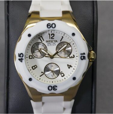 Жіночий кварцовий годинник Invicta Angel — 38мм, золотистий зі сталі, білий циферблат