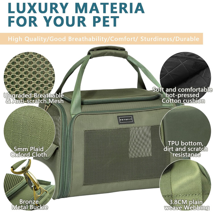 Транспортна переноска для котів та собак Petsfit, складна, 47L x 30B x 30H см, оливковий колір