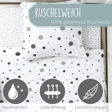 Набір постільної білизни для дитячого ліжечка з органічної бавовни GOTS (Oeko-Tex100), 100 x 135 см. Включає наволочку 40x60 см та ковдру 100x135 см. Підходить для хлопчиків та дівчаток, сірий колір.