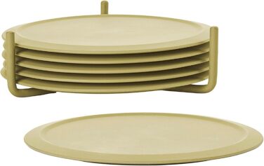 Zone Denmark Singles Silicone Coasters, Coasters for Glasses, Cups, Cocktail Glasses, Diameter 10 cm, Height 3.1 cm, 6 Pieces, including Holder, (3.1 cm - dia. 10 cm, Leek Green)