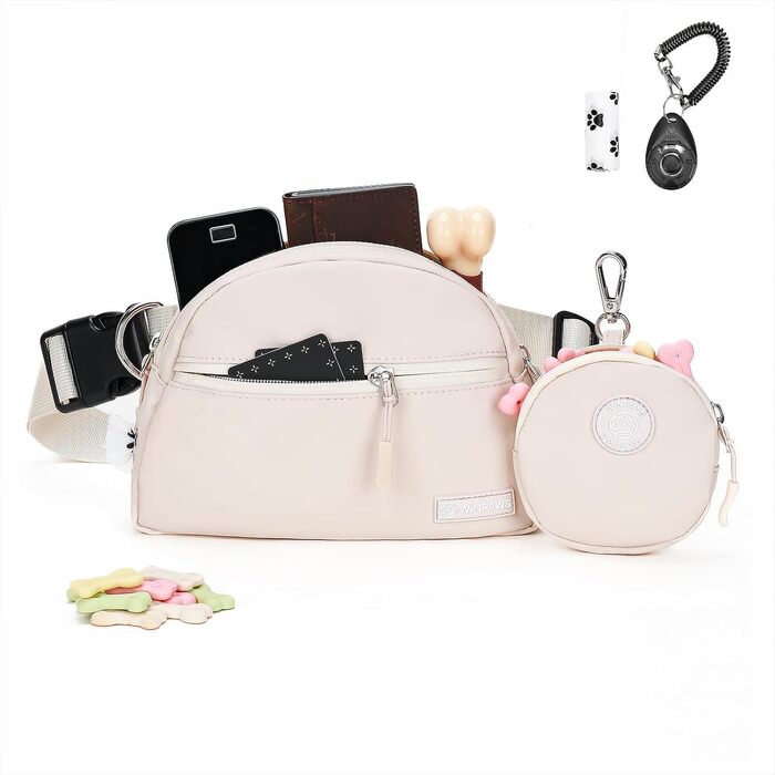 Сумка для дресирування собак Leckerlibeutel, з невеликим кишеньковим мішечком, вбудованим диспенсером для собачих екскрементів та тримачем для пакетів, кремового кольору