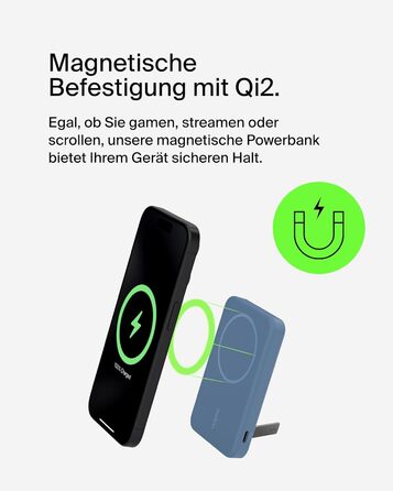 Belkin BoostCharge Pro Powerbank 10000mAh з Qi2 та MagSafe, з вбудованим підсвітником, для iPhone 17, iPhone Air, iPhone 16, 15, 14, Pixel та інших – (5K, Blue)