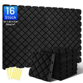 Акустичний поролон для звукоізоляції, шумопоглинаючі панелі 30x30x7.5 см, самоклеючі звукоізоляційні плити (24 шт) + 150 двосторонніх клейких подушок