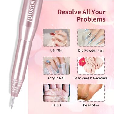 Електрична фрезер для нігтів JODSONE 6 в 1 – бездротова, 20000 об/хв, USB-зарядка, для гель-лаку, манікюрний набір з регулюванням швидкості