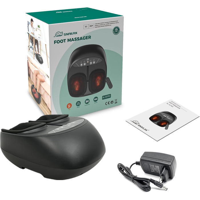 Електричний масажер для ніг Snailax з підігрівом та Shiatsu, з функцією компресії, вібрації та розкочування. Масаж ніг, підігрівач для ніг з пультом дистанційного керування. Подарунок для жінок/чоловіків