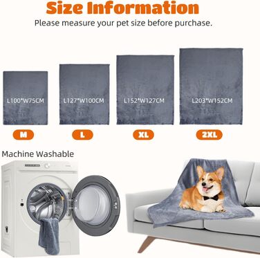 Водонепроникний коврик для собак Nobleza XXL (203 x 152 см) - М'який та пухнастий, для дому та на вулицю, підходить для котів, можна прати в машині, двосторонній захист дивану (L 127 x 100 см, сірий)
