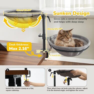 Підвісне ліжко для котів CATISM 360° обертання, лежанка, гамак, кошик для сну, підвісне ліжко для котів, 36x38 см, до 20 кг