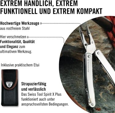 Мультитул Victorinox Swiss Tool Spirit X Plus: 35 функцій, швейцарський, з фіксатором леза, у нейлоновому чохлі